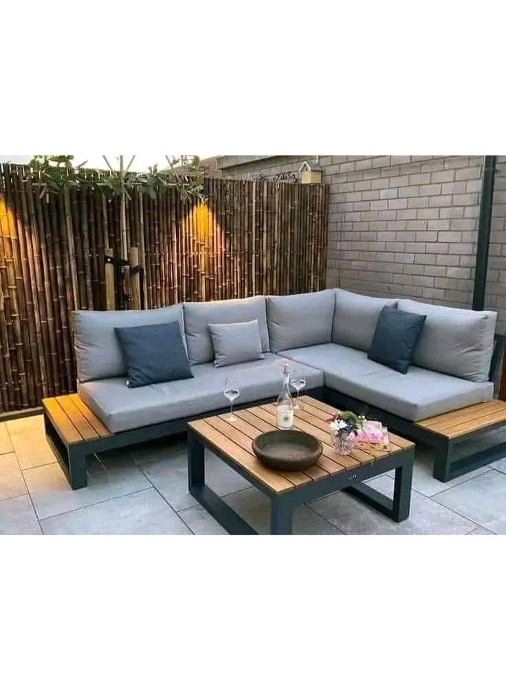 Metal Corner Sofa Set 2x220cm with Jacquard Fabric Wooden Seat 40cm Height 70cm Modern Living Room L Shape Sofa with 60x60cm Table Durable Frame - Image 2